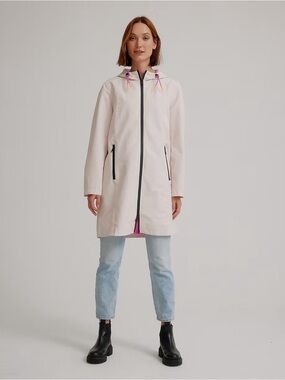 Nikki Jones Cream Hooded Raincoat Jacket - Women's Casual Waterproof Coat Small